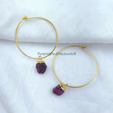 Genuine Ruby Earrings, Gold Electroplated Earrings, Red Stone Teardrop Earrings, Ruby Jewelry for women, July Birthstone